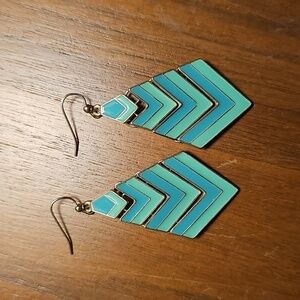 Turquiose Blue Chevron Dangle Earrings